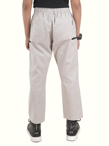Image of Boys Cotton Elastane Full Length Solid Cargo Pant