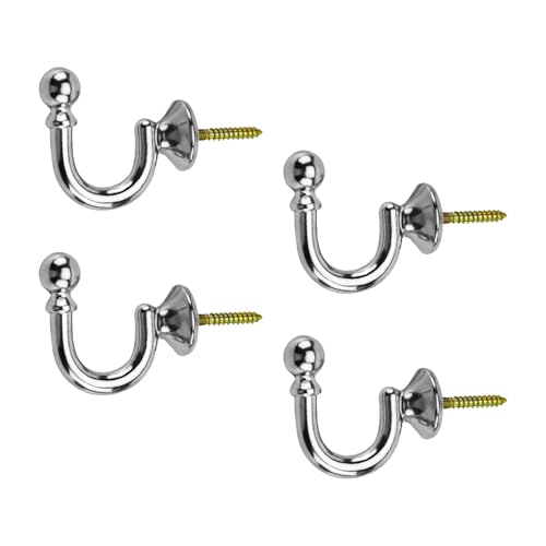 VINSPIRE Tie Back Hooks for Curtains,4 Pack U-Shaped Heavy Duty Metal Curtain Tieback Hooks,Ball End Holders,Curtain Tie Backs,Screw-in Hooks for Drapes,Coats,Clothes,Silver Tieback