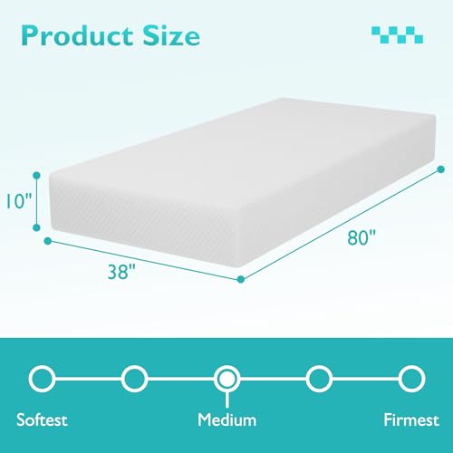 Image of FDW | 10 Inch Twin XL Mattress | Medium Firm | Gel Memory Foam Mattress | White | Bed in a Box, CertiPUR-US Certified | Pressure Relief, Cooling Ventilated Foam | Washable Removable Cover