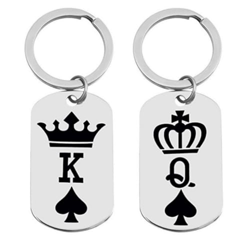 LAFATINA Llavero con dije de corona de rey y reina, estilo retro, moderno, para Navidad, San Valentín, cumpleaños, aniversario, plata