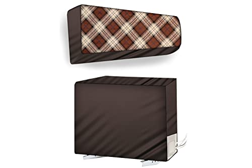 Image of The Furnishing Tree Split AC cover for indoor and outdoor unit of 1.5 ton waterproof and dustproof Brown Tartan Plaid pattern