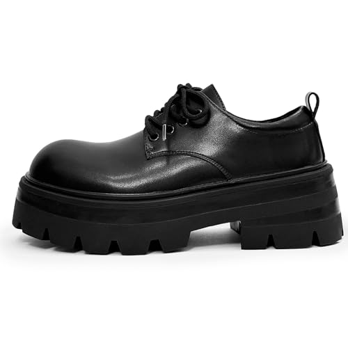 Men's Leather Platform Big Toe Oxfords Lace Up Non-Slip Height-Enhancing Lug Soles Classic Retro Round-Toed Wide-Toed Business Derby Shoes for Work Formal Casual Dress Shoes