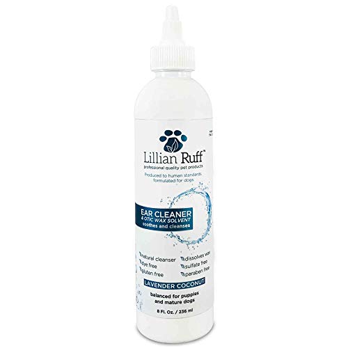 Lillian Ruff Ear Cleaner & Otic Wax Solvent for Dogs with Tea Tree Oil, Bee Propolis & Aloe - Coconut and Lavender Scent - Dissolve Wax and Combat Ear Odors - Safe for Sensitive Ears (8oz)