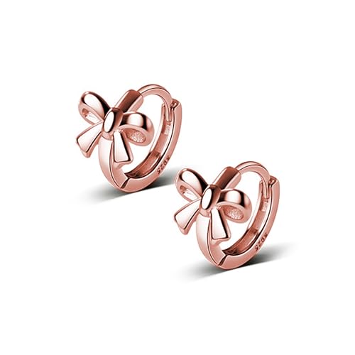 Image of Reffeer Solid 925 Sterling Silver Small Bow Hoop Earrings Huggie for Women Teens Bowknot Huggie Earrings