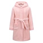 BuyiRen Boys Girls Dressing Gown Kids Robes - Flannel Hooded Robe Loungewear, Pink, 13-15 Years