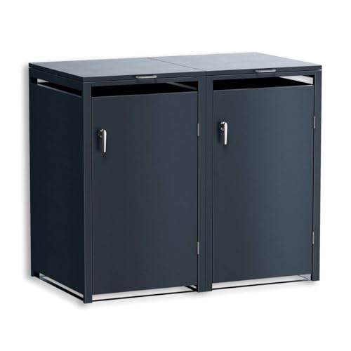 Metzler Mülltonnenbox in Anthrazit 2er Tonnen, Kapazität bis 240L, witterungsbeständiger und pulverbeschichteter Stahl mit Automatikdeckel, abschließbar, Tonnenhaus, Garten- und Müllbox