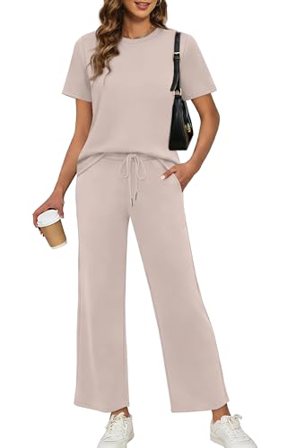 XIEERDUO Womens Lounge Sets Two Piece Summer Outfits Spring Travel Loungewear Short Sleeve Vacation Tracksuits Cozy Airport Airplane Track Suit Ladies 2026 Clothes Clothing Loose Fit Khaki XXL - view 2