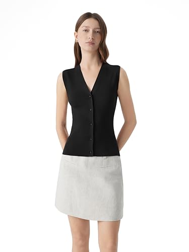 Image of SUUKSESS Women Sleeveless Sweater Tops Summer V Neck Button Down Vest Tops Business Casual Work Shirts