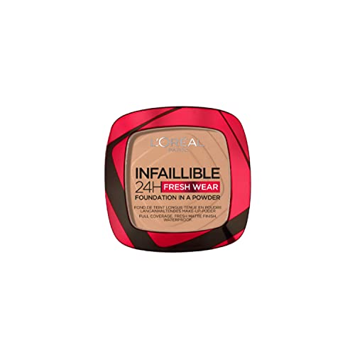 L'Oréal Paris Polvos Compactos Mate Infalible 24H, Larga Duración, Cobertura Media-Alta, Resistente al Agua, Fórmula No Comedogénica, Tono: 220 Sand, 50 g