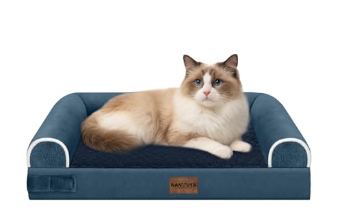 Small Dog Bed Orthopedic Washable: Beds Bolster Small Sized Dogs Cats Bed Egg Crate Foam Couch Sofa Waterproof with Removable Cover - Navy Blue