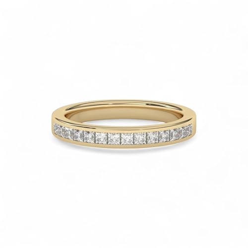 Princess Cut Moissanite Wedding Band for Women 14k Yellow Gold Channel Set Eternity Ring Classic Anniversary Stacking Ring Minimalist Bridal Jewelry Gift