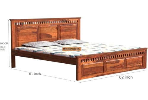 Image of Sheesham Wood Bed Without Storage Solid Wooden Cot Bed Elegant and Functional Bedroom Living Room Home(Honey, Queen)