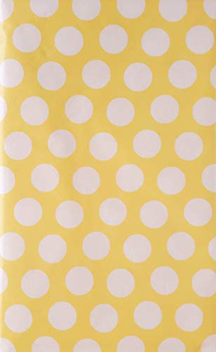 Mainstream Easter Polka Dots Vinyl Flannel Back Tablecloth (White On Yellow, 52" X 70" Oblong) #TOP1