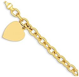 Real 14kt Yellow Gold Link W/Heart Charm Chain Bracelet; 7.5 inch; Lobster (Fancy) Clasp