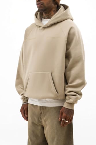 Image of URBAN MONKEY Core Hoodie Dusty Beige 100% Polycotton Brushed Fleece Vintage Wash Long Sleeves Front Pocket Ribbed Cuffs & Hem Print On The Chest, Hood & Back Oversized Fit Unisex Sweatshirt
