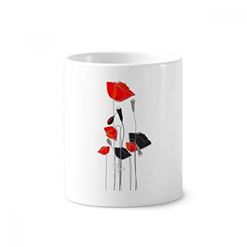 Pot en céramique fleurs rouges pour stylos de bureau et salle de bain