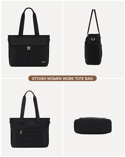 LOVEVOOK Teacher Tote Bag for Women, 15.6 Inch Laptop Bag with Inside Large Cup Pocket, Large Capacity&Multi-Pockets Nurse Work Bag, Professional Briefcase Business Purse Handbag Gifts, Black