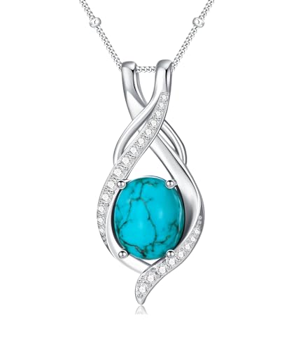 WSX Collar con colgante de turquesa real para mujer, plata de ley 925 con piedra natural ovalada con colgante de circonita cúbica, joyería para su esposa, mamá, hermana, novia