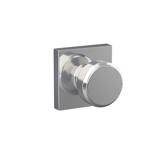 Image of Schlage F10 BWE 625 COL Bowery Knob with Collins Trim Bed & Bath Privacy Door Lock, Bright Chrome