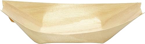 ANTETOK 100pcs Biodegradable Wood Plates Disposable Set Wooden Serving Boat for Hot Food, BBQ, and Parties Sushi Serving Tray (5 inch 100pcs)