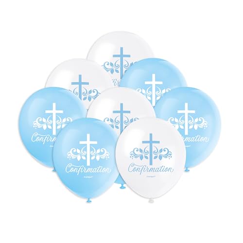 Unique 82098 Latex-Luftballons zur Konfirmation, 30 cm, blaues Heiliges Kreuz, religiöse Party, 8 Sâ€¦ – Miniatur
