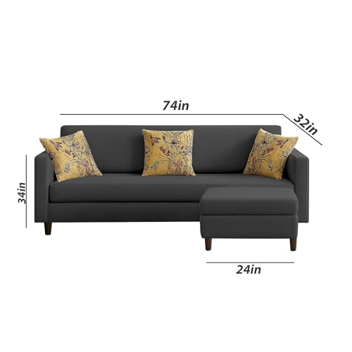 Image of Casaliving Premium Lifestyle Fabric 4 Seater L Shape Sofa Set 3 Seater Modern Sofa Set & Ottoman for Living Room (Black Color)
