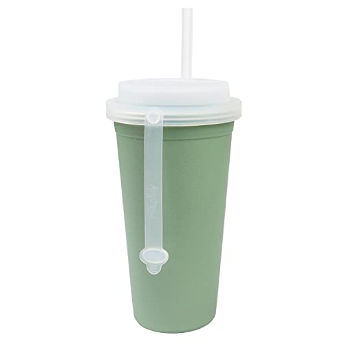 Re-Play Made in USA 24 Oz. Tumbler With Lid and Straw, 3.75" x 7" - Plastic Tumbler Cups with Silicone Sip Lid, Straw, Stopper and Strap - Durable, Reusable Microwave/Dishwasher Safe - Sage