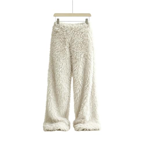 PXQIRMR Wide Leg Pants for Women Fuzzy Elastic Waist Winter Lounge Pants - image 5