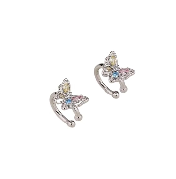El Regalo 1 Par Colorful Butterfly & Cubic Zirconia Decor Clip-On Earring For Non-Pierced Ears- Fancy Butterfly Clip On Cartilage Cuff Earrings (B0D2Y7W9TD) Amazon Price History, Amazon Price Tracker