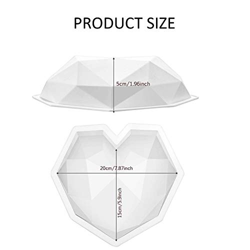 Diamond Cake Mold, Diamond Heart Cake Mold, Cake Mold for Baking Heart Shape, 2 Pack Diamond Heart Love Shape Silicone Cake Mold, 3D Silicone Trays Mousse Dessert Baking Pan
