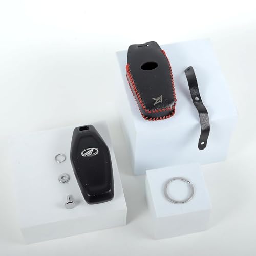 Image of Leather Smart Car Key Cover Case with Metal Hook Keychain for Mahindra XUV - 500(Black)