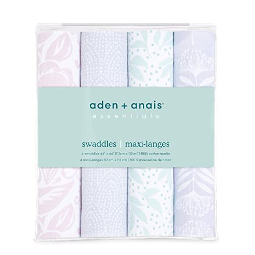 Image of aden + anais Essentials Swaddle Blanket, Muslin Blankets for Girls & Boys, Baby Receiving Swaddles, Newborn Gifts, Infant Shower Items, Toddler Gift, Wearable Swaddling Set, 4 Pack, Damsel