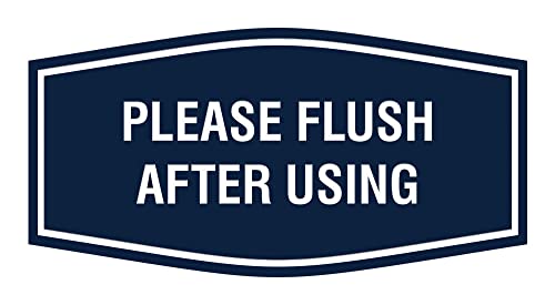 Fancy Please Flush After Use : plaque WC bleu marine chic taille S pour toilettes d'invités