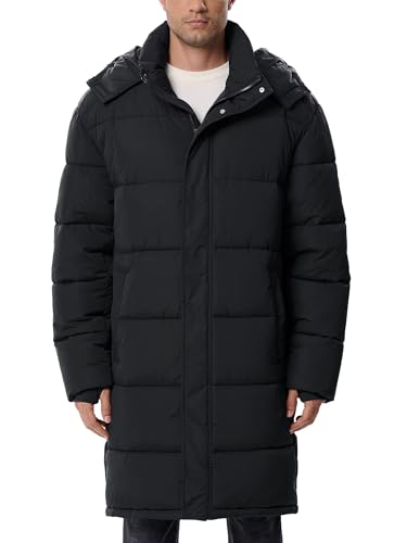 UIQUR Men's Lightweight Long Winter Puffer Coat Water-Resistant Insulated Quilted Jacket Warm Parka for Cold Weather Black XL