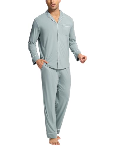 GYS Premium Bamboo Viscose Men's Pajamas Set Long Sleeve Button Down 2 Pieces Sleepwear Sets