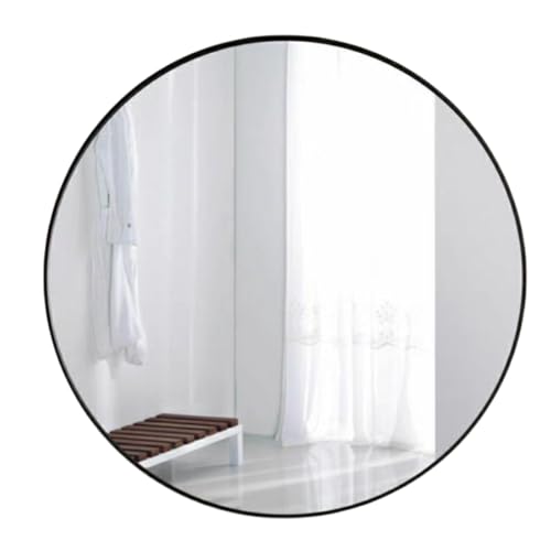Modern Round Wall Mirror 70cm - Black Framed Bathroom Mirror for Living Room & Bedroom Decor - Stylish Home Accessory, Perfect for Any Space