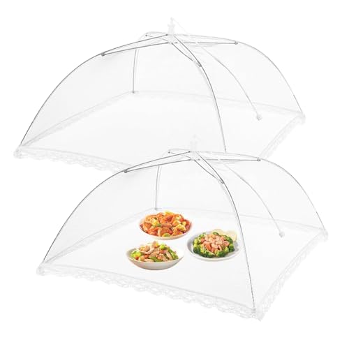 yotutun 2 Stück Fliegenhaube, Abdeckhaube Faltbare Kuchenabdeckung Pop-Up Lebensmittel Abdeckung für Essen Lebensmittel Grill Partys Buffets Camping, Weiß