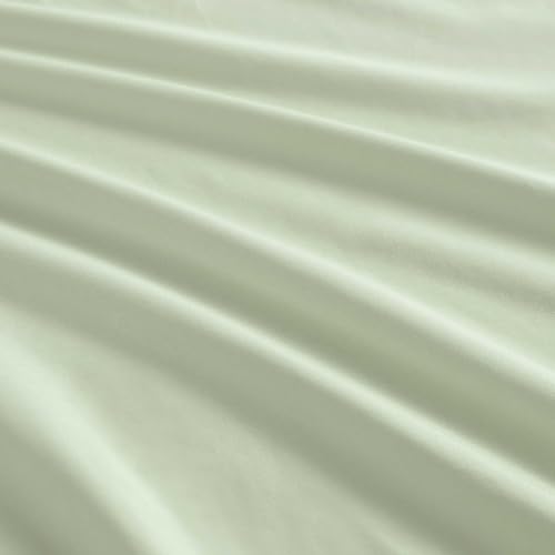 Image of Martha Stewart - Twin Size Sheets Set, Crisp & Tailored Cooling Sheets w /a Naturally Smooth Cotton Percale Lightweight Feel - Bed Sheets with Matching Pillowcase & Fitted Sheet (Skylands Solid Green)