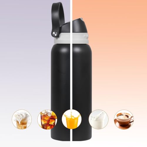 Image of Stainless Steel Water Bottle 32 oz with Flip Lid and Carry Loop (black matte, 1000 ml)