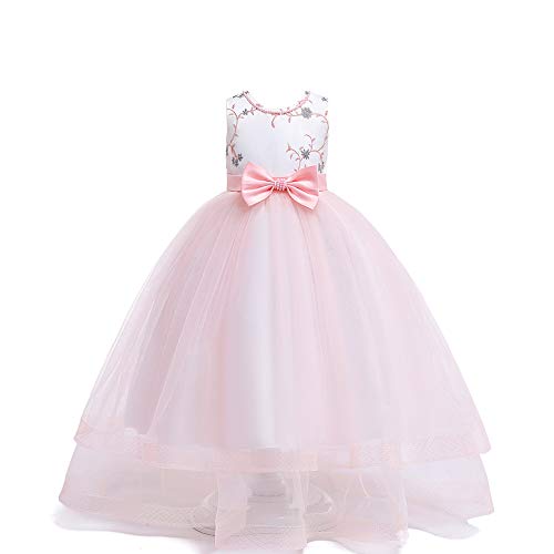 Cichic Girls Party Dress Elegant Little Big Girls Flower Dress with Sleeve Satin Tulle Dress 2-17 Years  (12-13 Years, Pink-223)