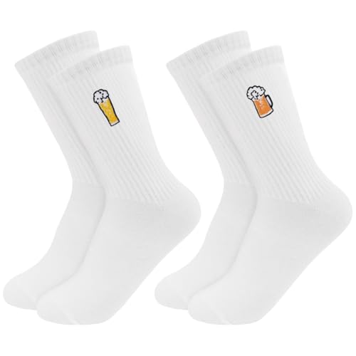 Augesak 2er Pack Weiße Tennissocken Damen & Herren,Motiv Bier Socken,Biersocken Männer,Tennis Socken Arbeitssocken EU 43-46