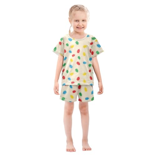 Pajama Short Sets Colorful Bugs on Background Soft Cotton Summer Sleepwear 2 Piece PJS Size 5-14T4