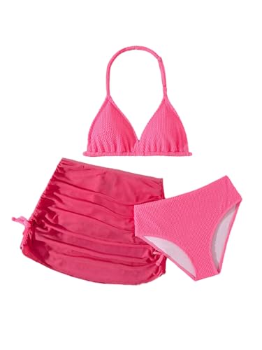 Image of SHENHE Girl's 3 Piece Swimsuits with Cover Up Skirt Halter Triangle Bathing Suits Bikini Set