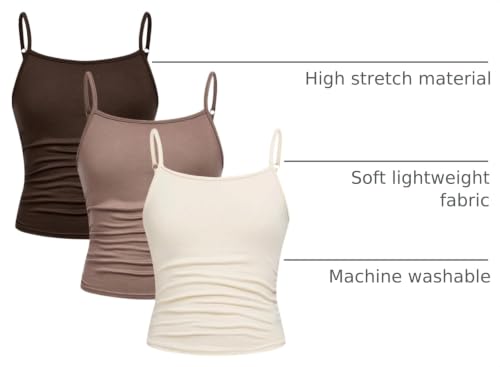 Image of SOLY HUX Girl's Tank Tops 3 Packs Cute Ruched Spaghetti Strap Camisole Slim Fit Undershirts