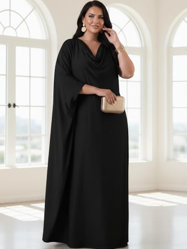 Image of KOH KOH Womens Long Cowl Neck Flowy Grecian Goddess Cape Sleeve Maxi Dress