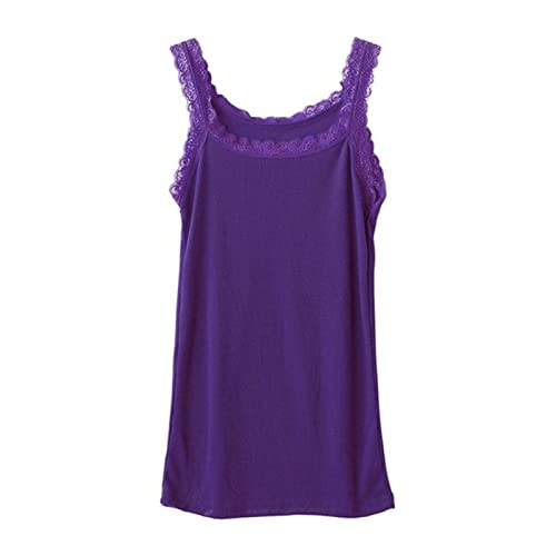 ZZSRJ Débardeur d'été sans manches pour femme Candy Basic Caraco en dentelle florale Bordure côtelée Lingerie décontractée débardeur mince (couleur : violet foncé, taille : taille unique) Cover