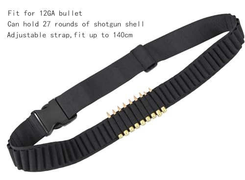 Patronengürtel, Schrotflintengürtel Patronengurt für Jagd，27 Loch Klopfer Gürtel, Nylon Schnaps Shell Gürtel, Patronengurt für 12GA-Schrotpatrone（130cm Schwarz）