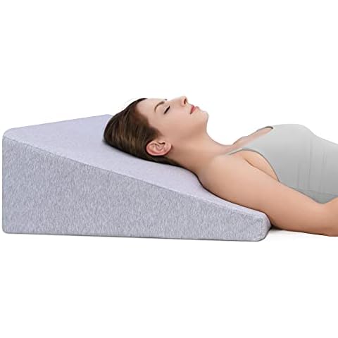 RECCI 7.5 Inch Wedge Pillow with 100% Memory Foam, Wedge Pillow for Sleeping and Elevation Acid Reflux, Elevated Support Cushion for Neck, Back and Legs, Polygiene Removable Cover, 24x24x7.5” Cover