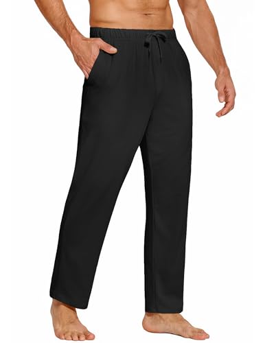 Coofandy Men'S Cotton Yoga Pants Lounge Athletic Pants Drawstring Open Hem Casual Sweat Pants Black Us M cover