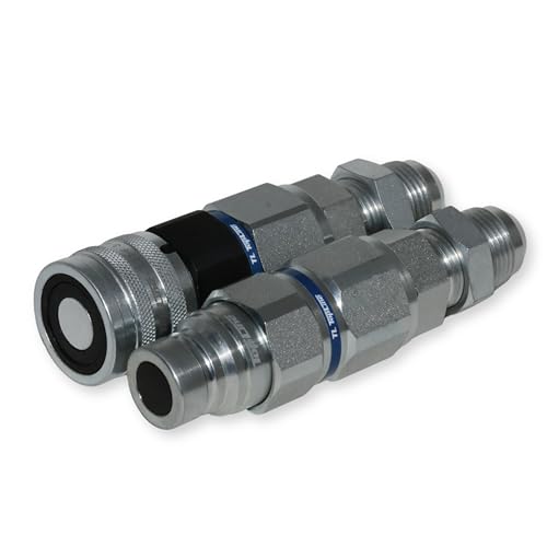 Image of #12 JIC Thread | 5 /8 inch Body High Flow Flat Face Hydraulic Quick Connect Coupler | Bulkhead Mount | Skid Steer Bobcat Attachment | ISO 16028 | Coupling Set with Dust Caps | Model TL28
